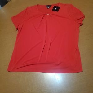 Red Liz Claiborne top with gold neckline detail.
